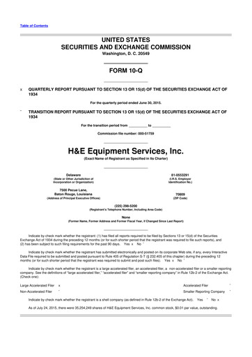 Thumbnail H&E Equipment Services 10-Q Quarterly Report FY 