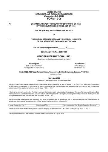 Thumbnail Mercer International 10-Q Quarterly Report FY2015 