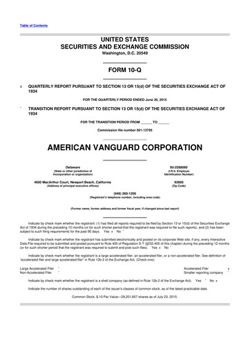 Miniature American Vanguard 10-Q Rapport trimestriel 2015 