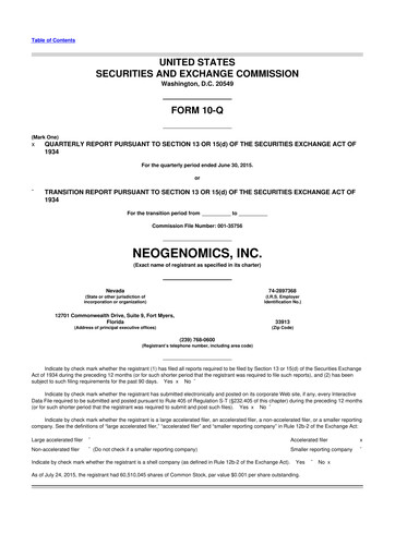 Thumbnail NeoGenomics
 10-Q Quarterly Report FY2015 