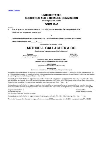 Thumbnail Arthur J. Gallagher & Co.
 10-Q Quarterly Report FY2015 