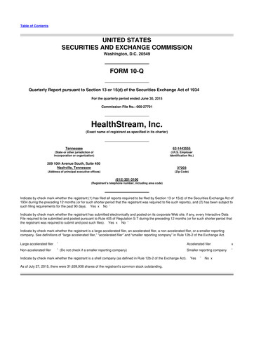 Thumbnail HealthStream 10-Q Quarterly Report FY2015 