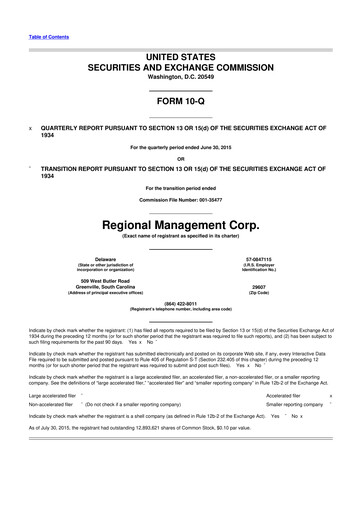Thumbnail Regional Management Corp.
 10-Q Quarterly Report FY2015 