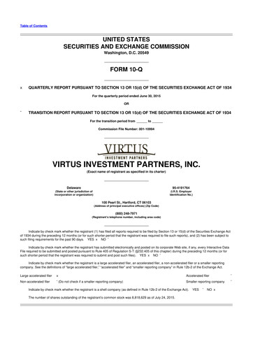 Vorschaubild Virtus Investment Partners 10-Q Quartalsbericht 2015 