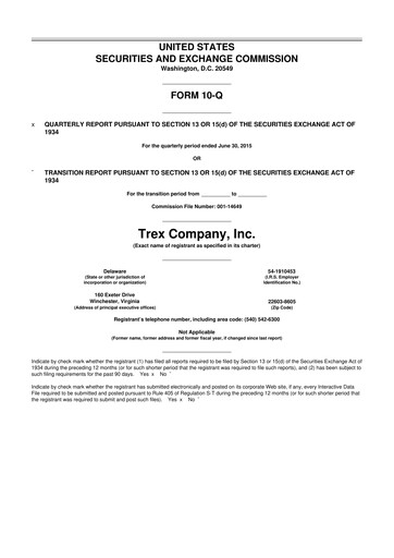 Vorschaubild Trex 10-Q Quartalsbericht 2015 