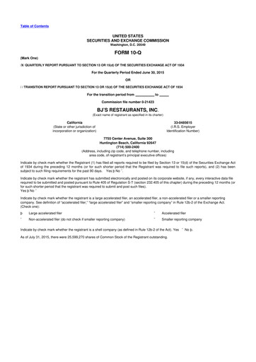 Thumbnail BJ's Restaurants
 10-Q Quarterly Report FY2015 