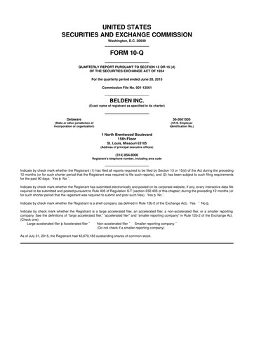 Thumbnail Belden 10-Q Quarterly Report FY2015 