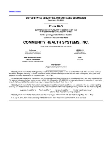 Thumbnail Community Health Systems
 10-Q Quarterly Report FY2015 