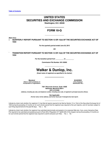 Thumbnail Walker & Dunlop

 10-Q Quarterly Report FY2015 