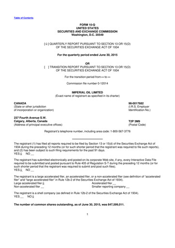 Thumbnail Imperial Oil
 10-Q Quarterly Report FY2015 