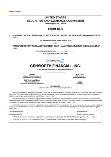 Miniature Genworth Financial
 10-Q Rapport trimestriel 2015 