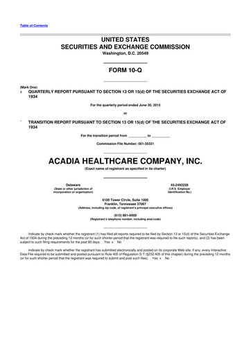 Thumbnail Acadia Healthcare
 10-Q Quarterly Report FY2015 