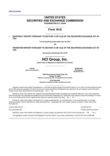 Thumbnail HCI Group
 10-Q Quarterly Report FY2015 