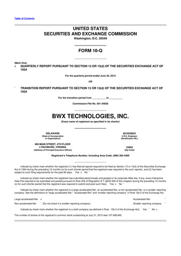 Vorschaubild BWX Technologies
 10-Q Quartalsbericht 2015 
