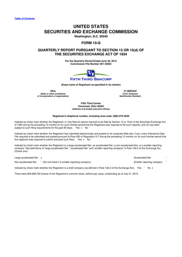 Thumbnail Fifth Third Bank
 10-Q Quarterly Report FY2015 