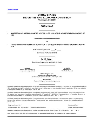 Thumbnail NN, Inc.
 10-Q Quarterly Report FY 