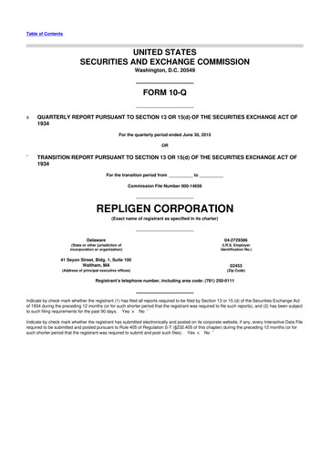 Miniature Repligen
 10-Q Rapport trimestriel 2015 