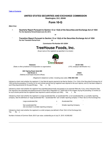 Vorschaubild TreeHouse Foods
 10-Q Quartalsbericht 2015 