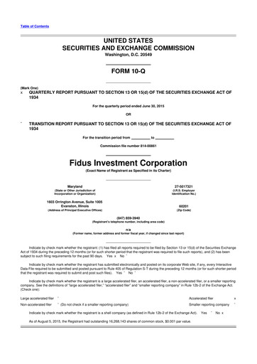 Miniature Fidus Investment Corporation 10-Q Rapport trimestriel  