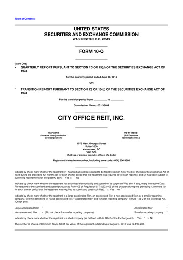 Thumbnail City Office REIT
 10-Q Quarterly Report FY2015 