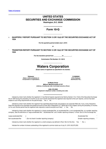 Thumbnail Waters Corporation 10-Q Quarterly Report FY2015 