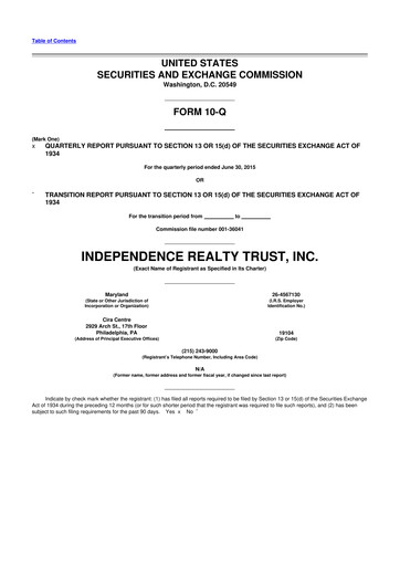 Thumbnail Independence Realty Trust
 10-Q Quarterly Report FY 