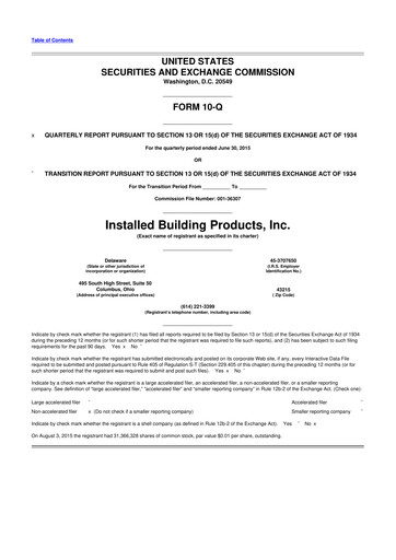 Vorschaubild Installed Building Products 10-Q Quartalsbericht 2015 