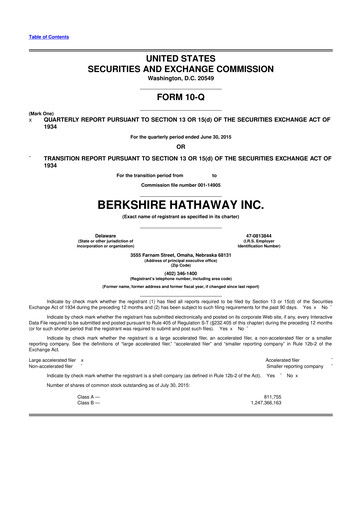 Vorschaubild Berkshire Hathaway  10-Q Quartalsbericht 2015 
