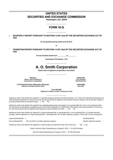 Thumbnail A. O. Smith 10-Q Quarterly Report FY2015 