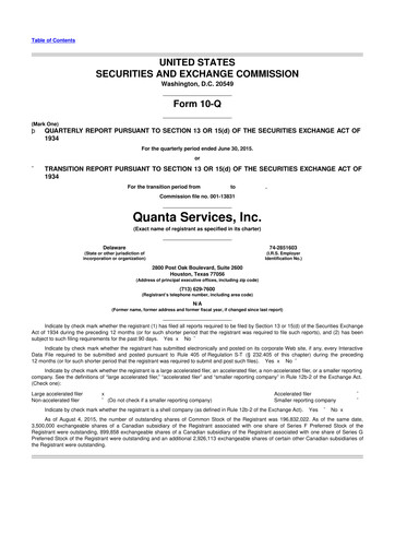 Thumbnail Quanta Services
 10-Q Quarterly Report FY2015 