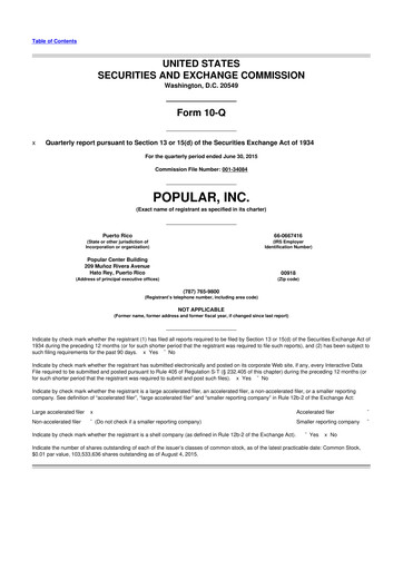 Thumbnail Popular, Inc. (Banco Popular de Puerto Rico) 10-Q Quarterly Report FY2015 