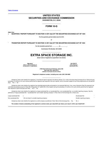 Miniature Extra Space Storage
 10-Q Rapport trimestriel 2015 