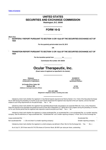 Thumbnail Ocular Therapeutix 10-Q Quarterly Report FY2015 