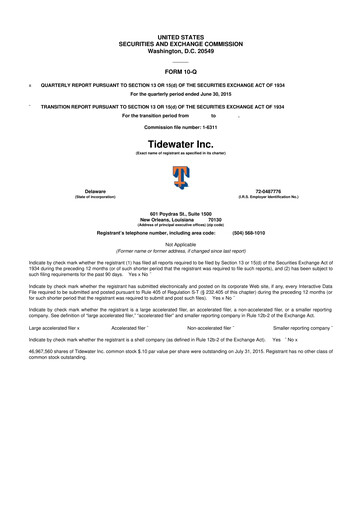 Thumbnail Tidewater 10-Q Quarterly Report FY2015 