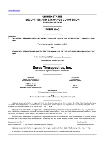 Thumbnail Seres Therapeutics 10-Q Quarterly Report FY2015 
