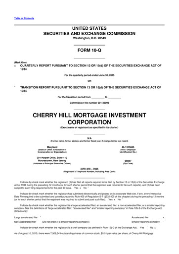 Thumbnail Cherry Hill Mortgage Investment 10-Q Quarterly Report FY2015 
