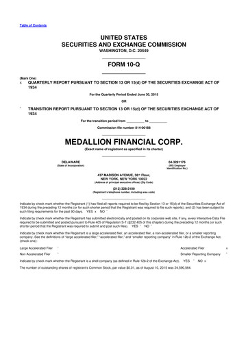 Thumbnail Medallion Financial Corp. 10-Q Quarterly Report FY 