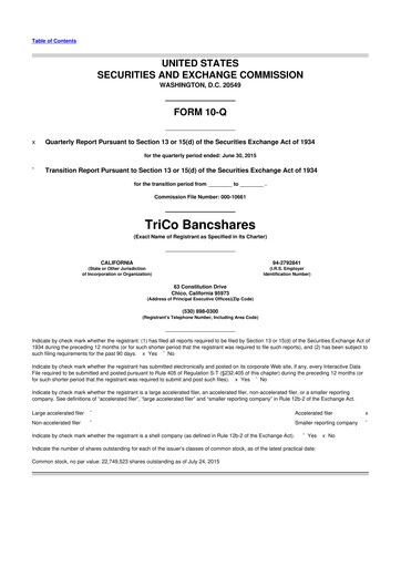 Vorschaubild TriCo Bancshares 10-Q Quartalsbericht 2015 