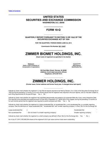 Thumbnail Zimmer Biomet 10-Q Quarterly Report FY 