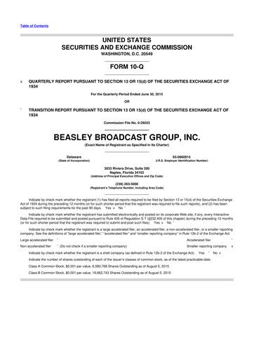 Thumbnail Beasley Broadcast Group
 10-Q Quarterly Report FY2015 