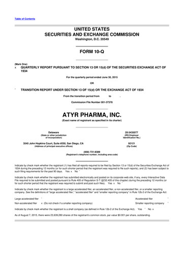 Thumbnail aTyr Pharma 10-Q Quarterly Report FY2015 