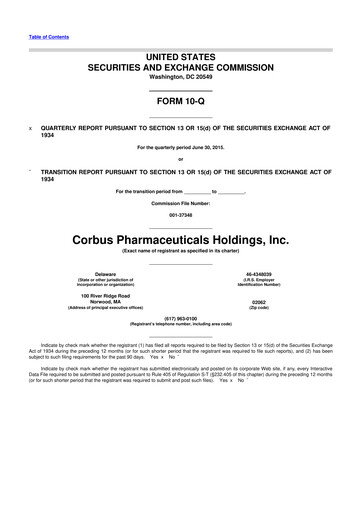 Thumbnail Corbus Pharmaceuticals
 10-Q Quarterly Report FY2015 