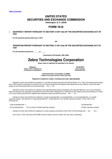 Miniature Zebra Technologies 10-Q Rapport trimestriel 2015 