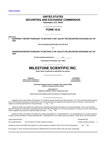 Thumbnail Milestone Scientific 10-Q Quarterly Report FY2015 