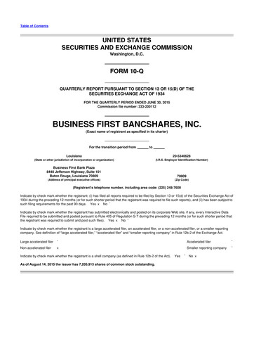 Thumbnail Business First Bancshares 10-Q Quarterly Report FY2015 