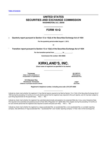 Thumbnail Kirkland's 10-Q Quarterly Report FY2015 