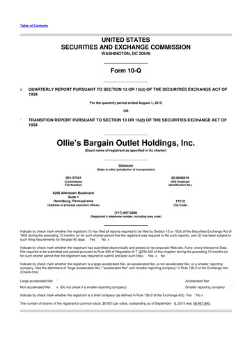 Thumbnail Ollie's Bargain Outlet
 10-Q Quarterly Report FY2015 