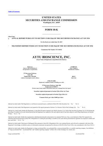 Thumbnail Aytu BioScience
 10-K Annual Report 2015