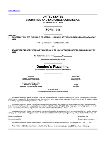 Thumbnail Domino's Pizza 10-Q Quarterly Report FY2015 