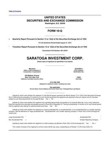 Thumbnail Saratoga Investment 10-Q Quarterly Report FY 